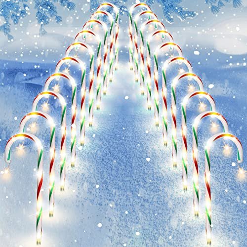 20 Pieces 185 Inch Christmas Candy Cane Pathway Markers Lights Xmas Indoor Outdoor Garden