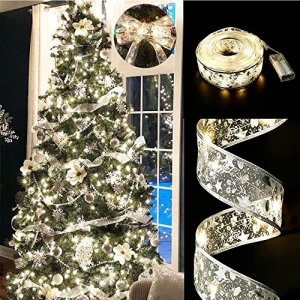 Christmas Ribbon Fairy Lights 32.8ft 100 LED Lights With Remote Control,8  Lights Modes USB Plug Powered Christmas Tree Ribbon Bows Fairy Strings  Lights For Weddings New Year Christmas Decorations White Lights  (32.8/16.4/3.28ft)