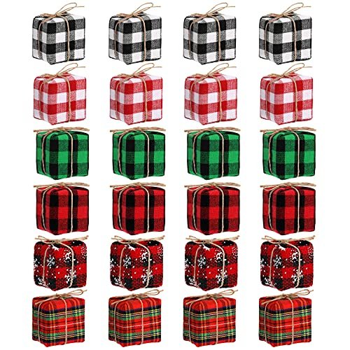 24 Mini Christmas Ornaments, Buffalo Plaid Christmas Decor