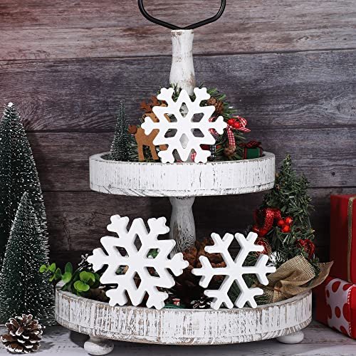 5 Pieces Christmas Wooden Snowflake Decor Winter Snowflake Wood Blocks  White Snowflake Table Wood Signs Winter Tiered Tray Wooden Signs for Xmas  Part - Imported Products from USA - iBhejo