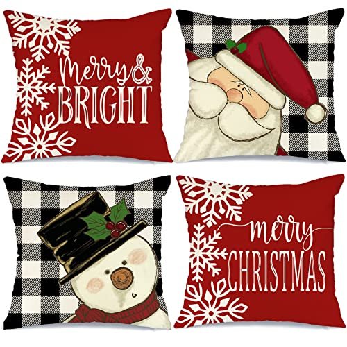 GEEORY Christmas Throw Pillow Covers 18x18 Set of 4 Buffalo Plaid Holl