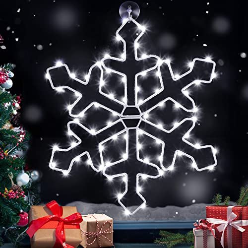 Hiboom 1 Pack 19'' Christmas LED Big Snowflake Window Lights Decorations,  Remote Control 12 Lighting Modes with Timing Function, Xmas Window Silhouet  - Imported Products from USA - iBhejo