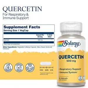 Solaray Quercetin 500 Mg, Supports Sinus, Respiratory, Immune Function & Normal, Healthy Uric Acid Levels, 90 Vegcaps 2Pack