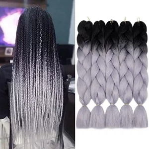 AIDUSA Ombre Braiding Hair Black to Neon Green 5Pcs Synthetic Afro Jumbo  Braiding Hair Extensions 24 Inch 2 Tones for Women Twist Crochet Braids  100g