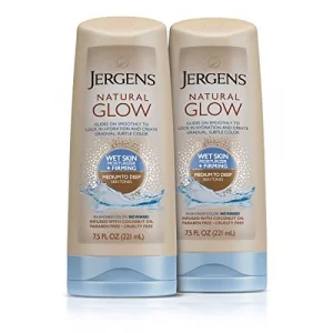 Jergens Natural Glow +FIRMING In-shower Self Tanner Body Lotion, Sunless Tanning for Medium to Tan Skin Tone, Anti Cellulite Firming Moisturizer, for