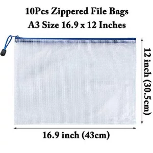 Austark 10Pcs Zipper File Bags Plastic Mesh Zipper Pouch