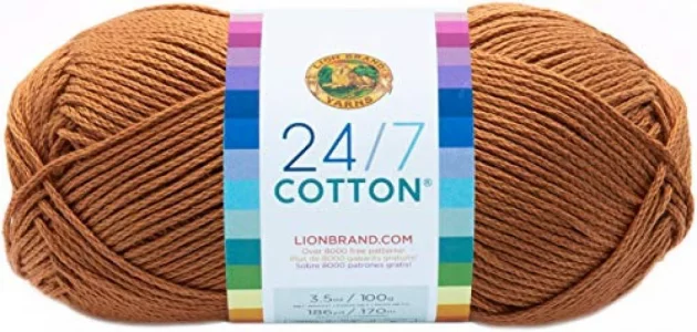 Lion Brand Yarn (1 Skein) 24/7 Cotton Yarn, Camel