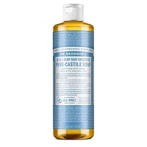 Dr. Bronner S - Pure-Castile Liquid Soap(Baby Unscented, 16 Ounce)- Made With Organic Oils, 18-In-1 Uses: Face, Hair, Laundry & Dishes For Sensitiv