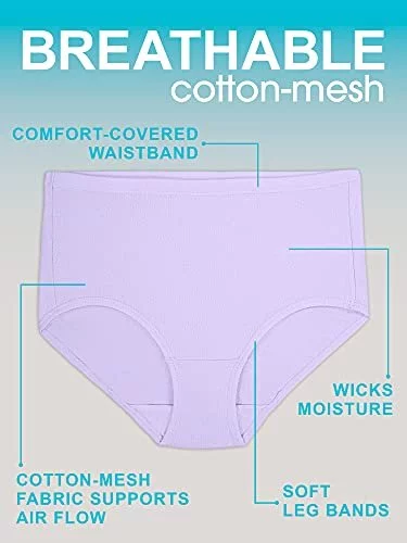 Fruit Of The Loom Women'S Underwear Breathable Panties (Regular & Plus Size),  Brief - Cotton Mesh - 8 Pack, 8 - Imported Products from USA - iBhejo