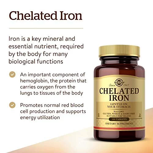 Solgar - Chelated Iron Tablets 100 Count, Promotes Red Blood Cell ...