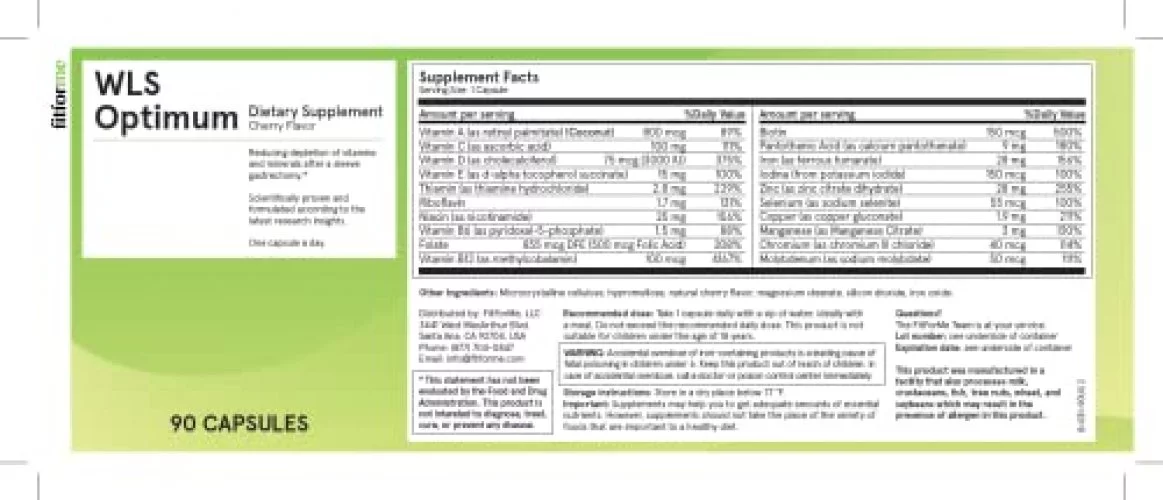 Fitforme Scientifically Proven Once A Day Bariatric Multivitamins For Patients  After Gastric Sleeve Surgery Wls Optimum Capsule, With Iron