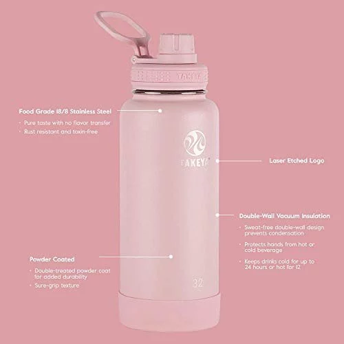 Takeya 51054 Actives Water Bottle, 24 oz, Blush 