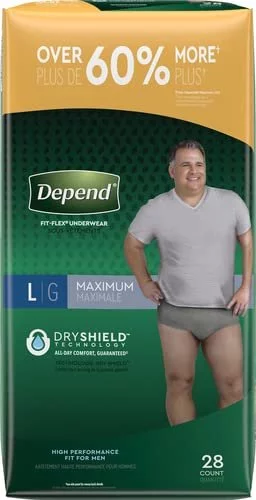 Depend FIT-FLEX Incontinence Underwear for Men, Maximum Absorbency,  Disposable, XXL, Grey, Count ( Packs of ) (Packaging May Vary) 