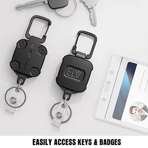 2 Pack ELV Self Retractable ID Badge Holder Key Reel, Heavy Duty, 32 Inches  Cord, Carabiner Key Chain, Retractable Keychain Key Holder, Hold Up to 15 -  Imported Products from USA - iBhejo