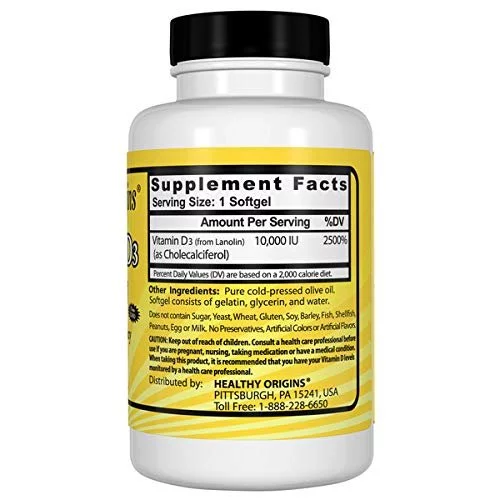 Healthy Origins Vitamin D3 (Lanolin) 10,000 Iu Softgel Bone Health And Immune Support
