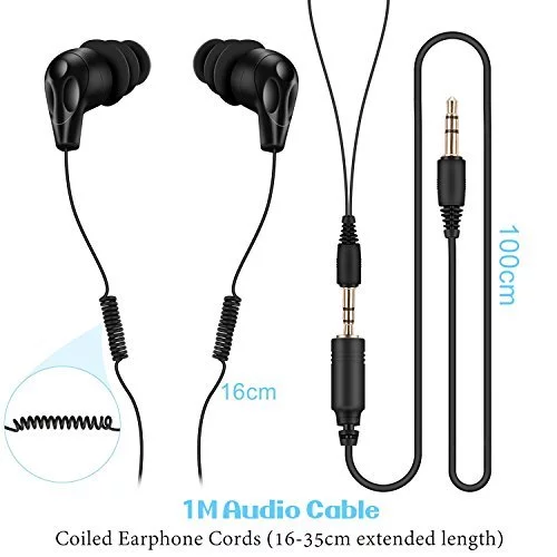 AGPTEK IPX8 Waterproof in Ear Earphones Coiled Cable Swimming Earbuds with Stereo Audio Extension Cable Wired Black Imported Products from USA iBhejo