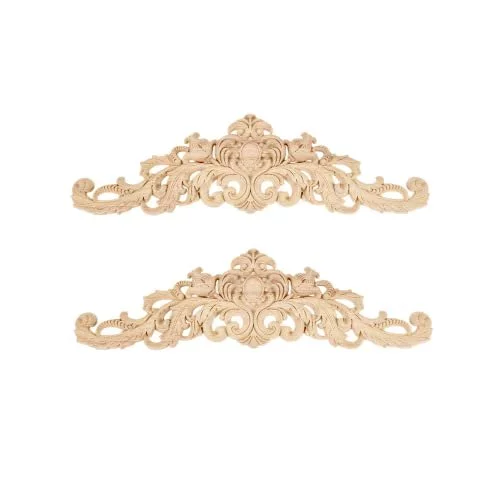 MUXSAM Wood Carved Onlays Appliques, Clear Carving Details Overlay Craft Decals For Cabinet Wall Mantels Dresser Closet Toddler Doll Bed Stairs Door Furniture Decor(1-Pack, 20x5cm/7.9" X2