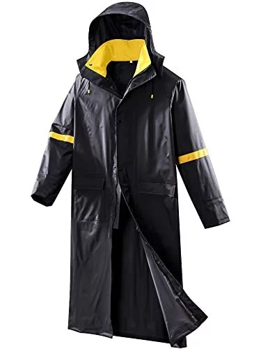 Classic Long Rain Coats for Men, Hooded Raincoats Rain Gear for Waterproof  Work, Breathable, Rain Jacket Poncho (Raincoat Black & Yellow, L) -  Imported Products from USA - iBhejo