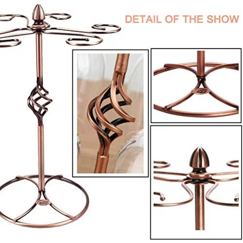 Wine Glass Holder, 6 Hooks Marble Base Stemware Rack Freestanding Tabletop Glass Storage Display Hanger For Kitchen Bar Dinning Room