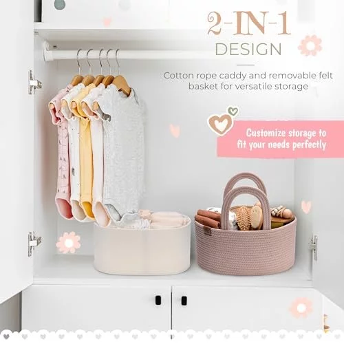 Perabella 2-In-1 Baby Diaper Caddy Organizer For Changing Table