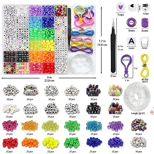 Lis Hegensa 1300 Pcs Diy Childrens Crafts Beads Friendship Bracelet Kit,  With Pony Beads Letter Beads And Elastic Cord, Colorful Charms, Used For  Cus - Imported Products from USA - iBhejo