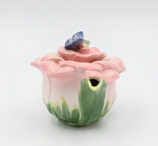 Cosmos Gifts, Butterfly On Rose Teapot, Ceramic, 5-1/2 Inches High