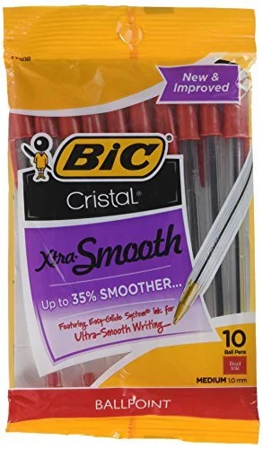 Bic Cristal Stic Ballpoint Pen, 1.0Mm, Medium Point, Red Ink, Pack