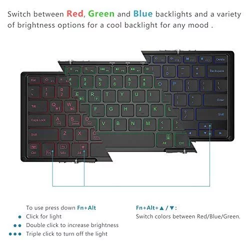 Iclever Bk05 Bluetooth Keyboard With 3-Color Backlight, Bluetooth