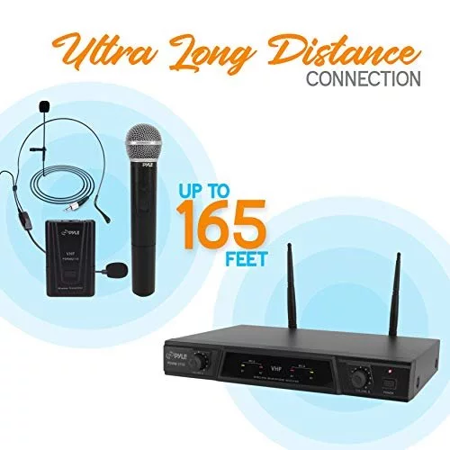 Pyle Dual Channel Wireless Microphone System Portable Vhf Audio