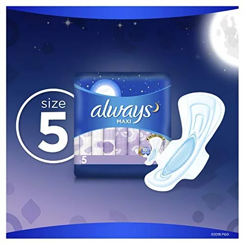 Always Maxi Pads Size 5 Overnight Absorbency Unscented with Wings