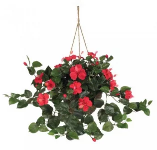 Nearly Natural 6614-RD, Red Hibiscus Hanging Basket,10.25