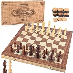 AMEROUS outlet 15 Inches Magnetic Wooden Chess Set - 2 Extra Queens - Folding Board