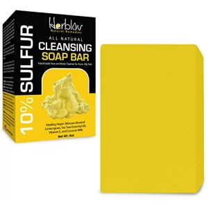 Herblov Cleansing 10% Sulfur Soap Bar For Face & Body Natural Shine Control Facial Cleanser For Acne, Oily Skin Skincare Wash Wit