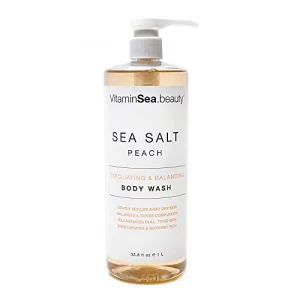 Vitamins And Sea Beauty, Moisturizing Hydrating Body Wash Bath Shower Gel Botanical Exfoliating Balancing, Sea Salt And Peach, 32 Fl Oz