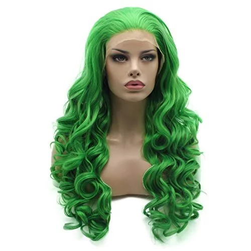 Lushy Fashion Wavy Long Green Half Hand Tied Heat Resistant Heavy