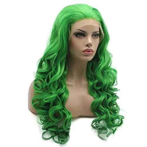 Lushy Fashion Wavy Long Green Half Hand Tied Heat Resistant Heavy