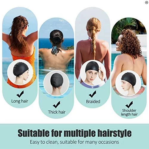 Silicone Swimming Cap Solid Color Long Hair Clean Swim Pool For Adult Men  Women