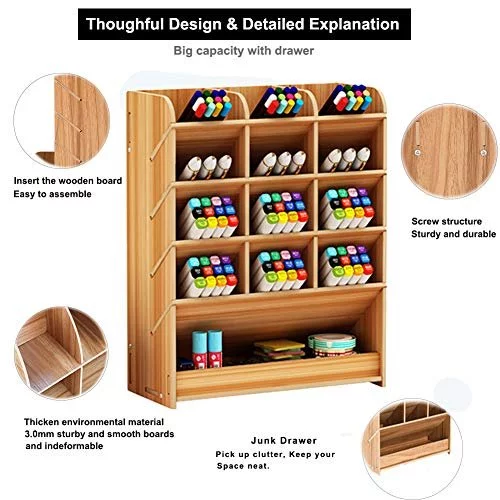 Marbrasse Wooden Pen Organizer, Multi-Functional DIY Pen Holder Box, Desktop  Stationary, Easy Assembly, Home Office Art Supplies Organizer Storage wi -  Imported Products from USA - iBhejo