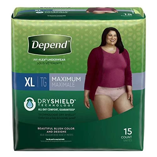 Depend Fit-Flex Adult Incontinence Underwear For Women, Disposable, Maximum  Absorbency, Extra-Large, Blush, 15 Count - Imported Products from USA -  iBhejo