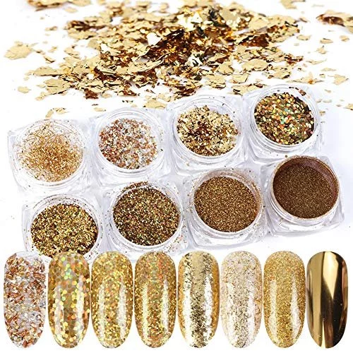 Amazon.com : 6 Grids Nails Art Glitter Sequins 3D Gold Holographic Sparkly  Ultra-Thin Aluminum Foil Nail Art Flakes Laser Glitter Nail Art Foils  Flakes Acrylic Nail Charms Decorations for Women DIY Nail