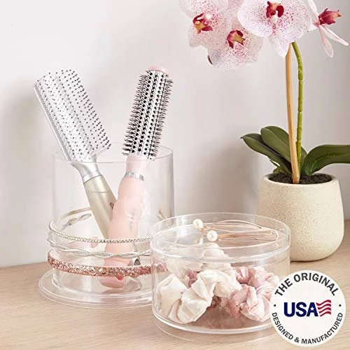 STORi Bella Stackable Clear Plastic Hair Accessory Organizer Set, Round  Headband and Hairbrush Holder Stacks on the Storage Containers with Tray  Lid