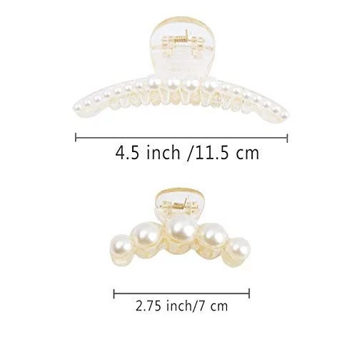 5 Pcs Large Pearl Hair Claw Clips White Black Hair Clips Thick Long Hair  Jaw Clips Barrettes Hair Accessories For Women And Girls