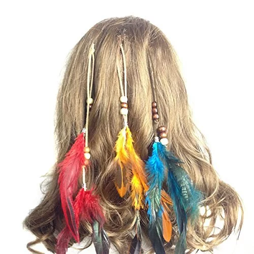 Set of 6 Handmade Boho Hippie Hair Extensions with Feather Clip Comb Hairpin Headdress DIY Accessories for Women Lady Imported Products from USA iBhejo