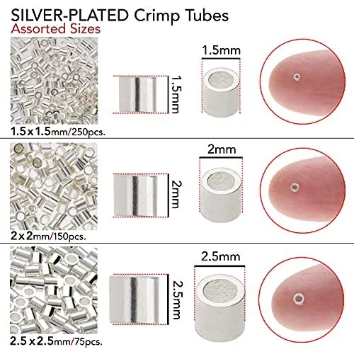  The Beadsmith Tube Crimp Beads, Assorted Sizes, Silver Color,  Uniform Cylindrical Shape, No Sharp Edges, Designed to Secure The Ends of  Jewelry Stringing Wires and Cables