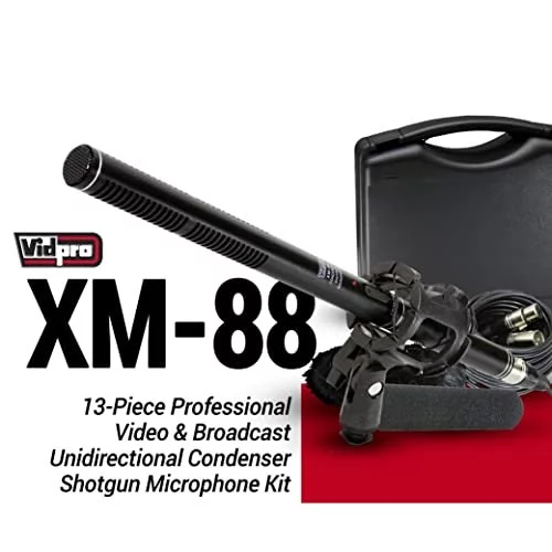 Vidpro Xm-88 13-Piece Professional Video & Broadcast Unidirectional  Condenser Shotgun Microphone Kit - Complete Set Includes 2 Mounts Adapters  Cables - Imported Products from USA - iBhejo