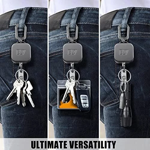Elv Retractable Id Badge Holder, Heavy Duty Metal Body And Dyneema Cord, Carabiner  Key Chain Metal Keychain With Belt Clip And 31 Inch Wire Extension -  Imported Products from USA - iBhejo
