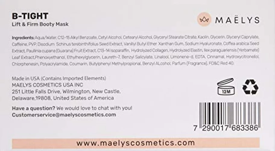 MaLys Cosmetics B-Tight Lift And Firm Booty Mask -Leave On Booty Mask  -Helps Reduce The Appearance Of Cellulite For A Lifted And Firm-Looking  Booty - Imported Products from USA - iBhejo