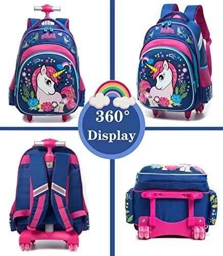 Meetbelify Kids Rolling Backpacks Luggage Wheels Trolley School popular Bags For Girls