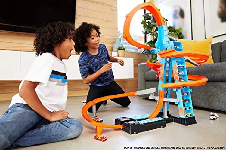 Hot Wheels Sky Crash Tower Track Set, 2.5+ Ft High With Motorized