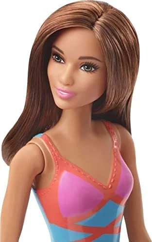 Barbie Doll, Brunette, Wearing Blue, Pink And Orange Swimsuit, For